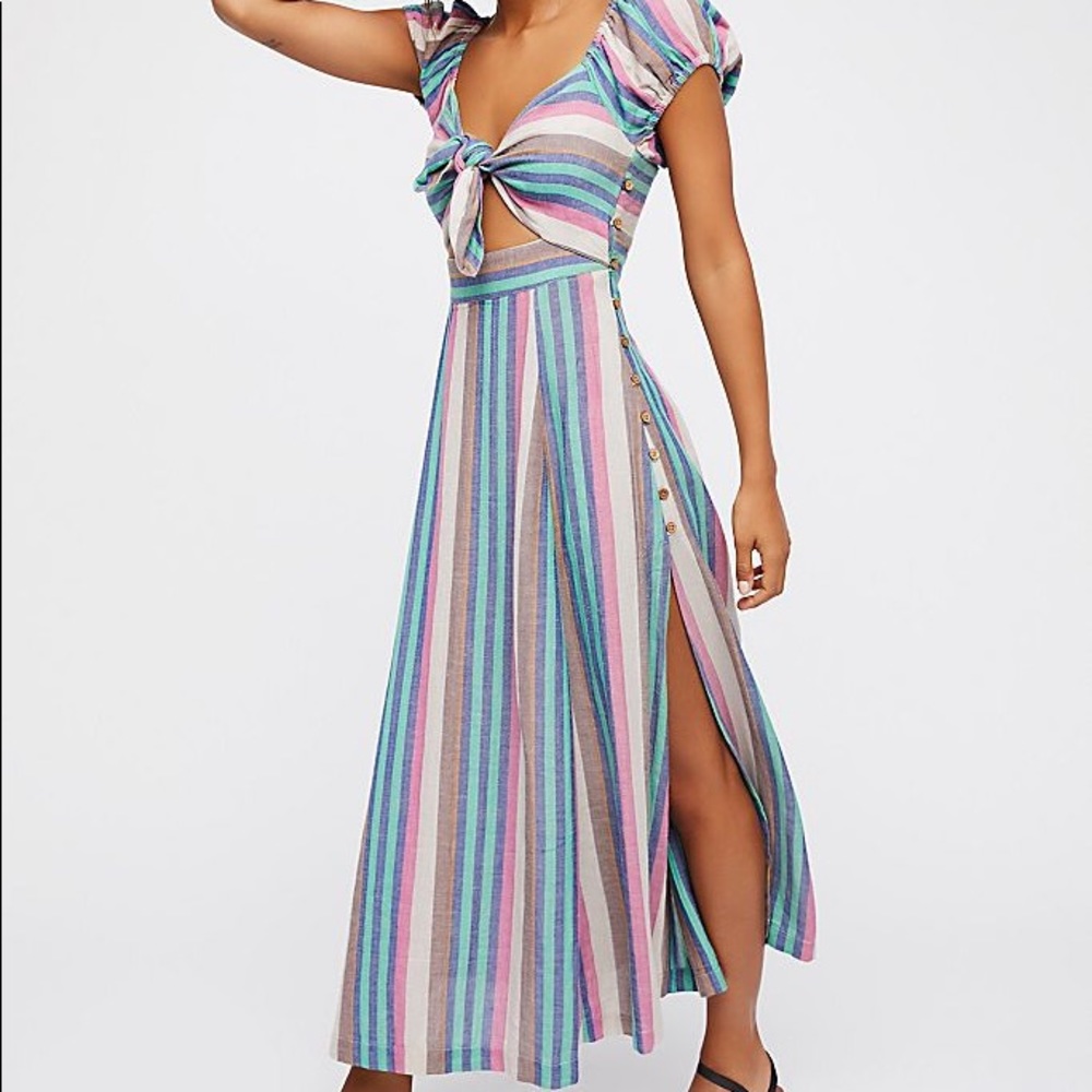 RARE Free People Striped Midi Dress in Pastel Multi